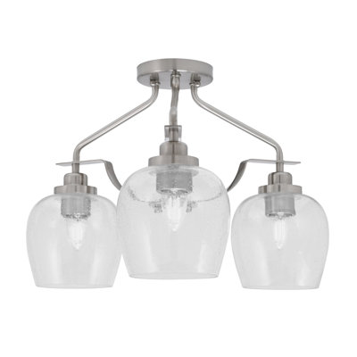 Odyssey 3 Light Semi-Flush Shown In Brushed Nickel Finish With 6" Clear Bubble Glass