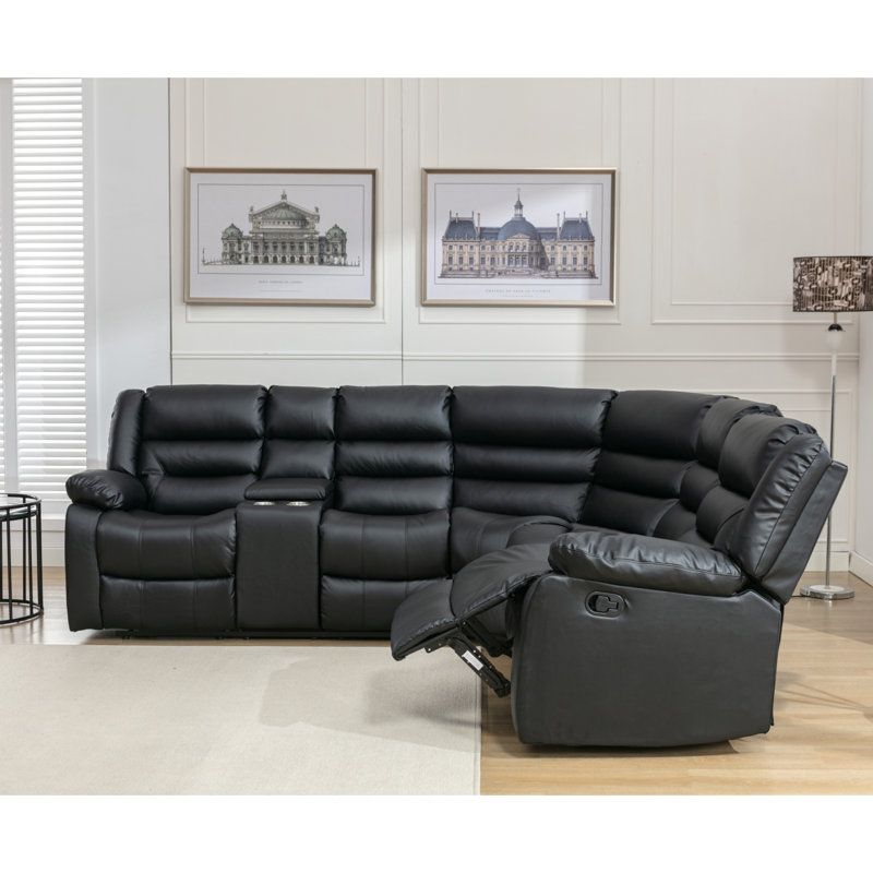 Idou 3 - Piece Modern and Overstuffed Soft Breathable Vegan Leather Manual Reclining Sectional
