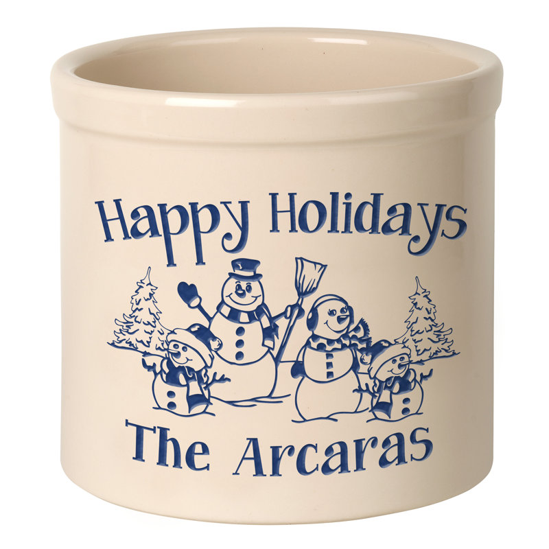 Personalized Snowman Family Ceramic Pot Planter, Blue, Yes