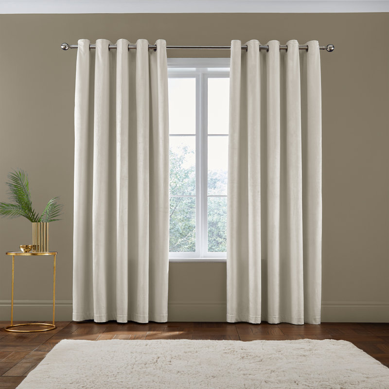 Kingsley Matt Velvet Lined Eyelet Curtains, Cream
