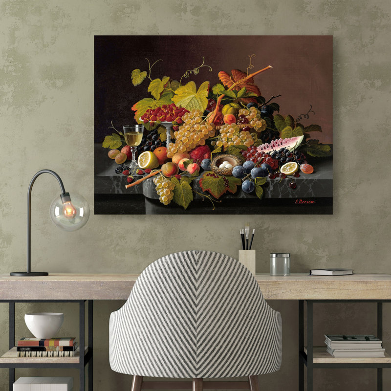 Still Life With Fruit And Bird's Nest by Severin Roesen - No Frame Painting on Canvas, 70cm H  x 100cm W  x 4cm D