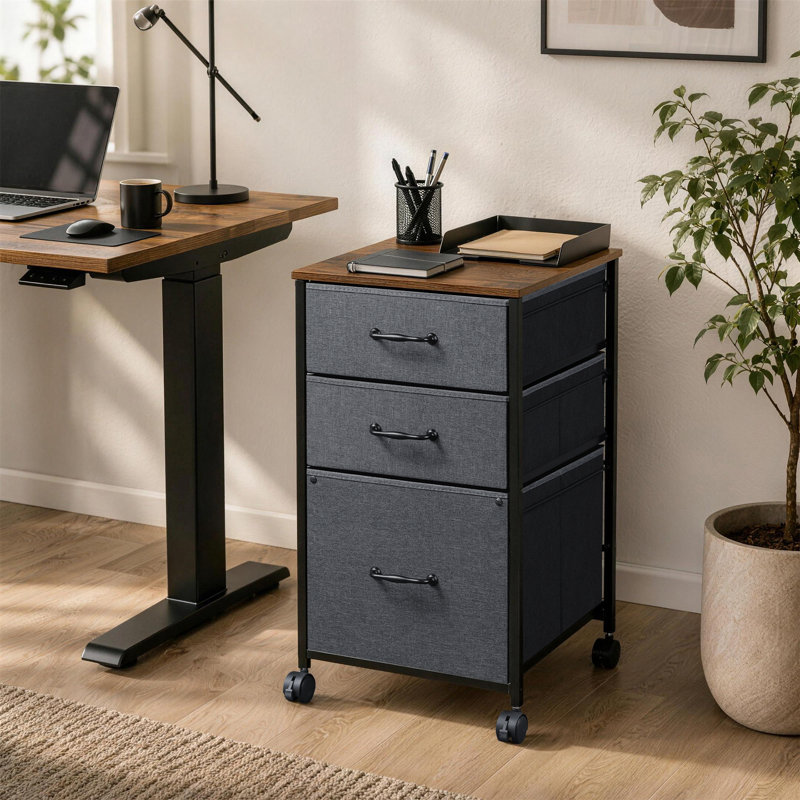 Classeur mobile, support pour imprimante à roulettes avec 3 tiroirs, classeur vertical en tissu pour format A4 ou lettre pour bureau à domicile