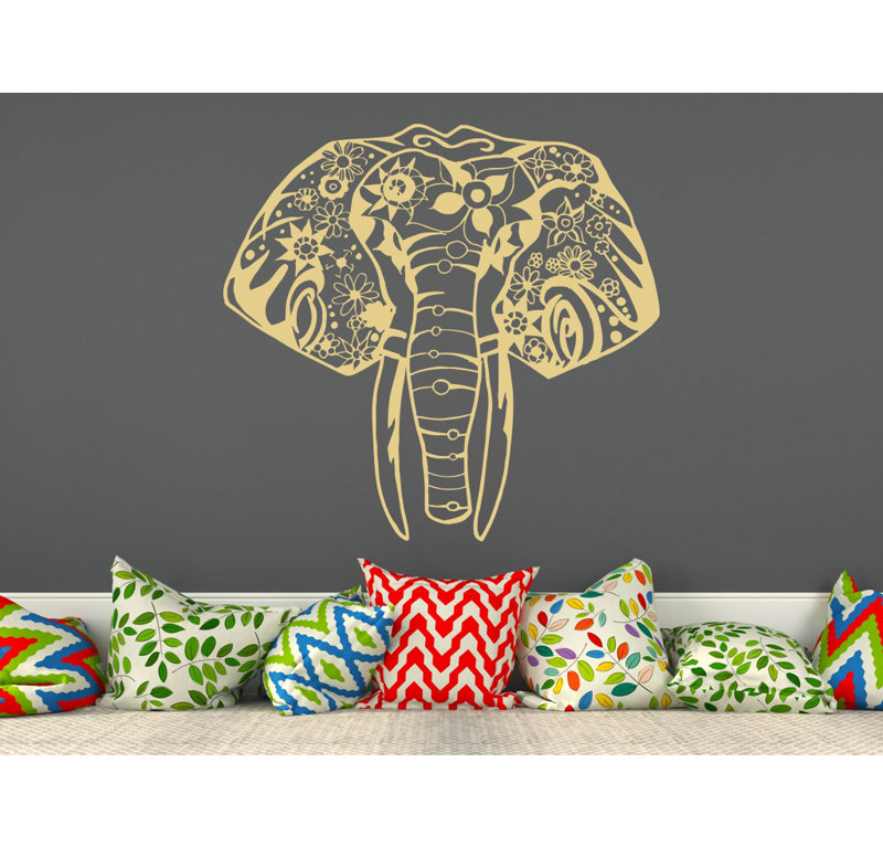 Décalcomanie murale éléphant yoga Litton, Crème