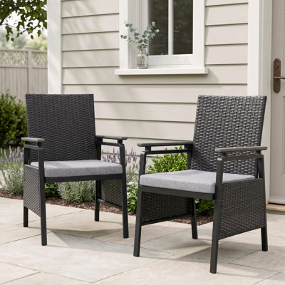 Outdoor Aluminum Patio Rattan Dining Chairs Set of 2, All-Weather Patio Dining Armchair with Removable Cushions
