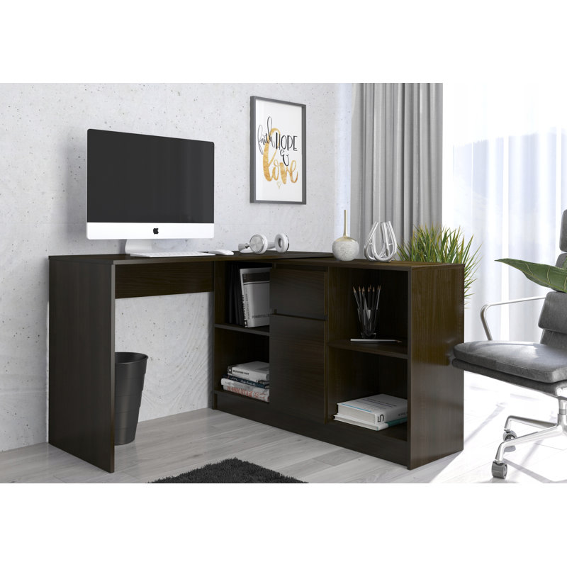 Bonetta L-Shaped Computer Table, Brown/White/Pink