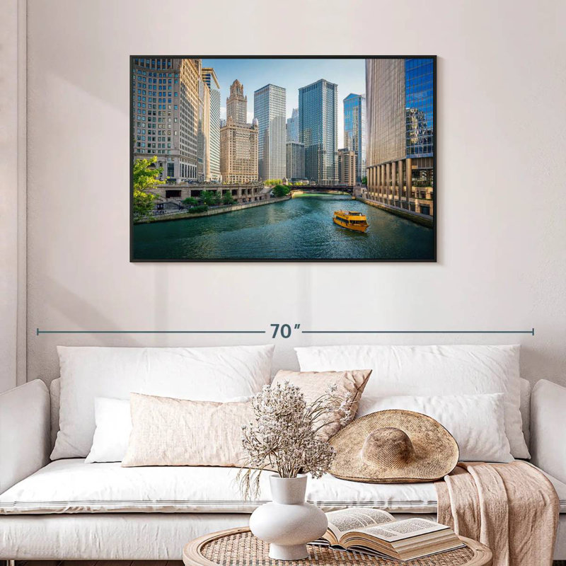Chicago River Tour Boat, 43 po x 29 po, Cadre flottant noir