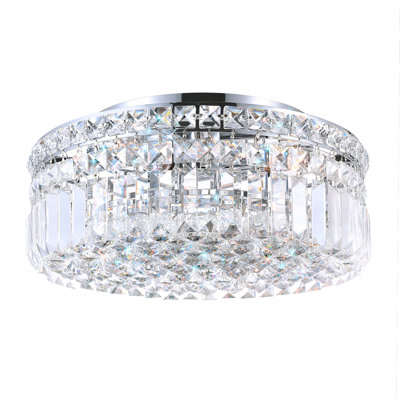 Plafonnier encastré multi-lumières avec finition chromée pour chambre à coucher, couloir, entrée - Compatible avec E12 DEL - Abat-jour tambour en cristal pour plafonds bas