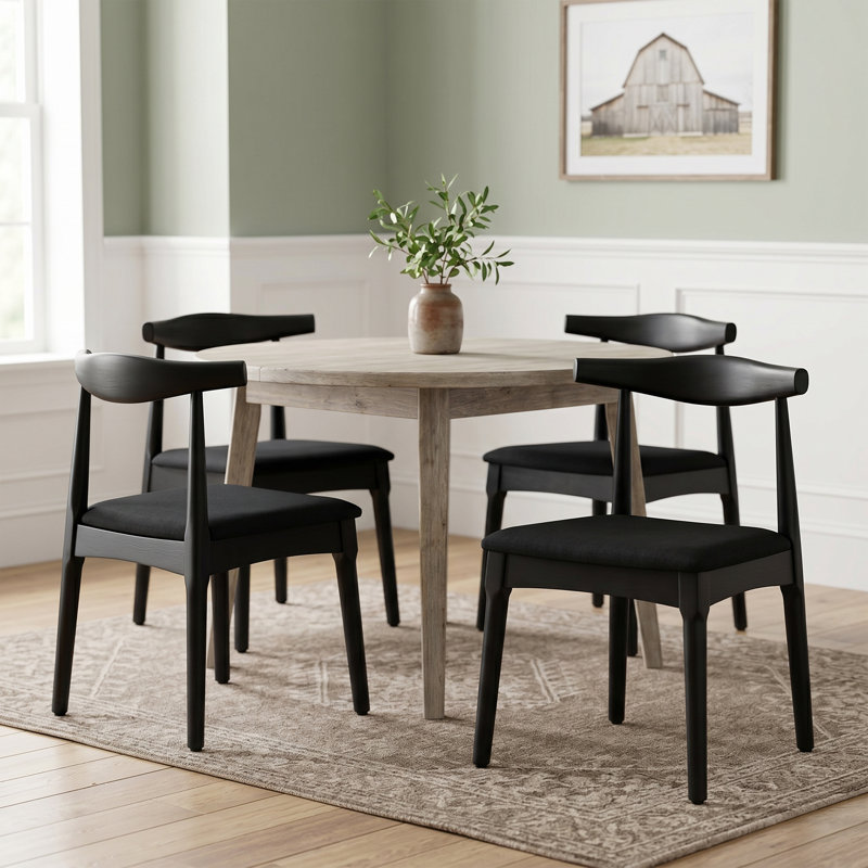  Solid Wood Dining Side Chair, Black/Black