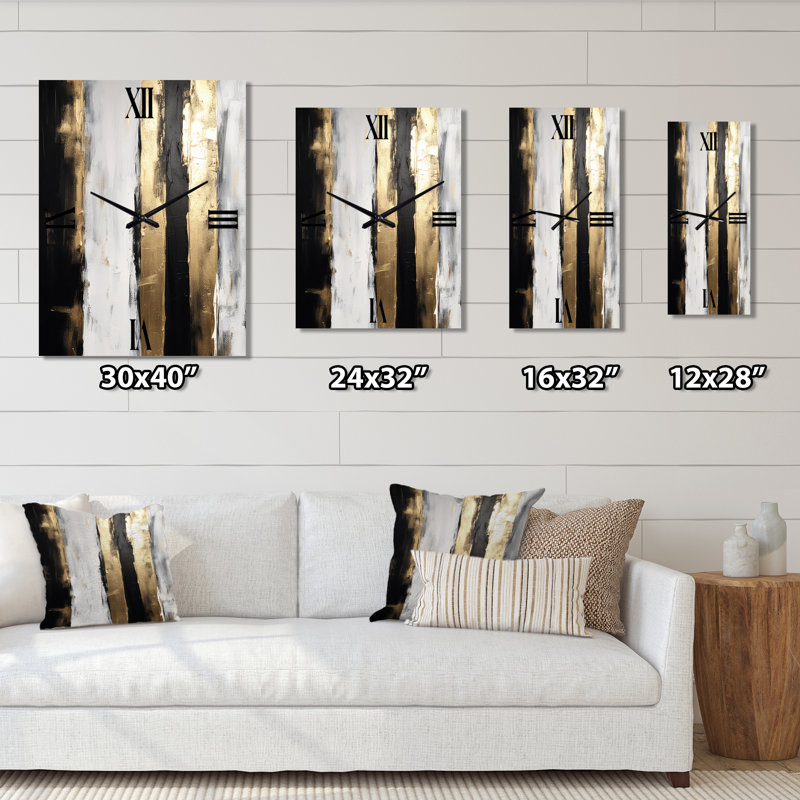 Minimal Joy In Black And Gold VIII - Abstract Painting Modern Wall Clock, H 40 po x l 30 po x P 1 po