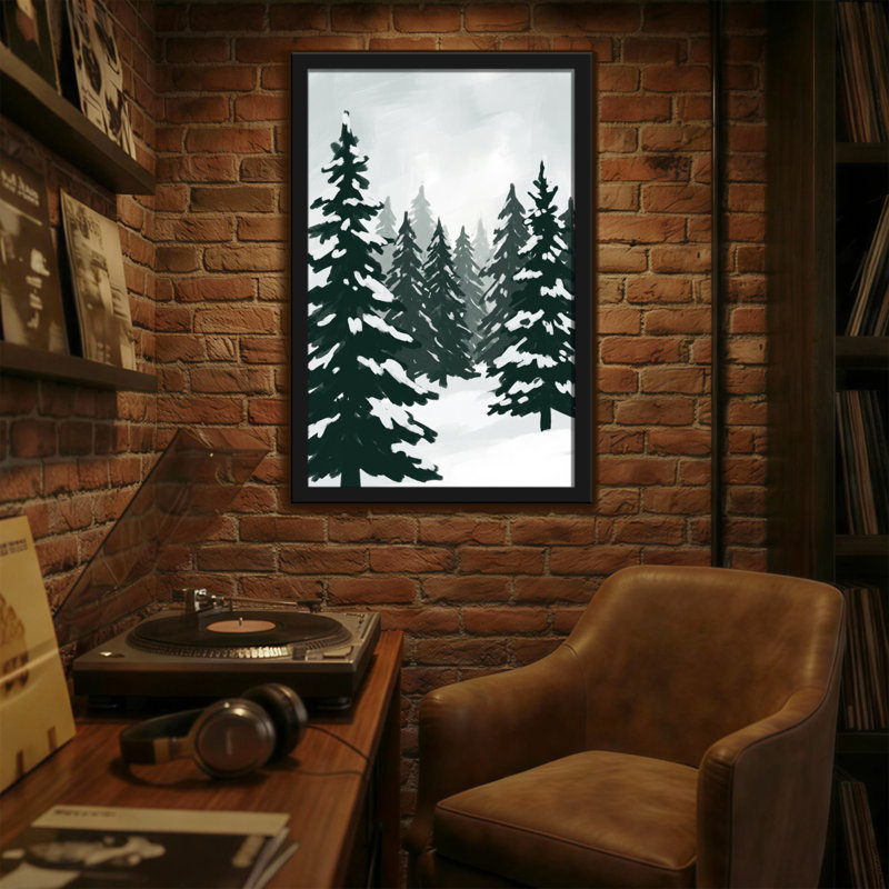 «Plants & Flowers Snowy Pine Forest Winter Landscape», reproduction d'art, H 12 po x l 18 po