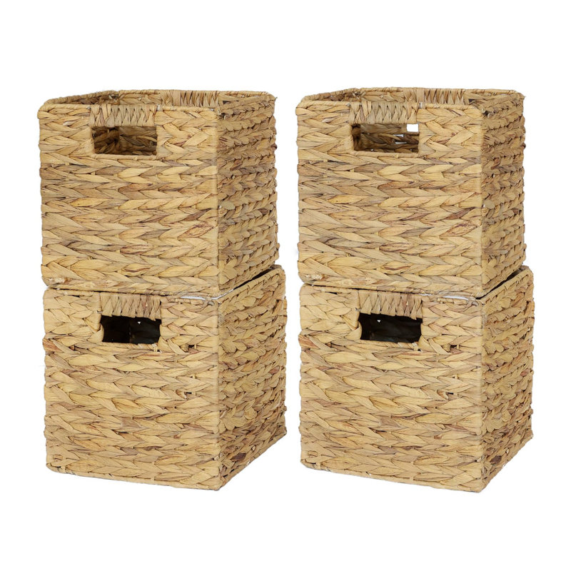 Natural Water Hyacinth Foldable Wicker Baskets - 4 Pack With Handles For Storage And Organization