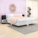 Wooden Floating Platform Bed with Built-in Nightstands and LED Lighting