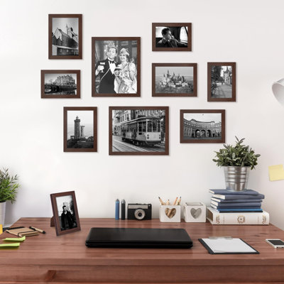 Picture Frames Set of 10, Including 8x10, 5x7, 4x6 Brown Frame，Multi Picture Frames Collage Wall Decor, Gallery