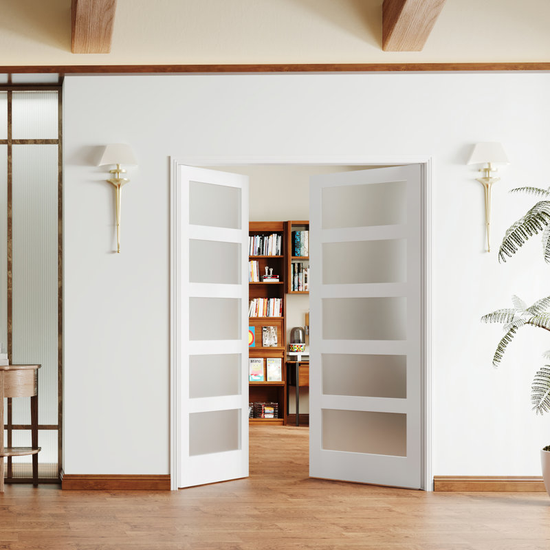 Porte intérieure standard à une porte et cinq panneaux en verre givré, sans quincaillerie, 48 po x 80 po