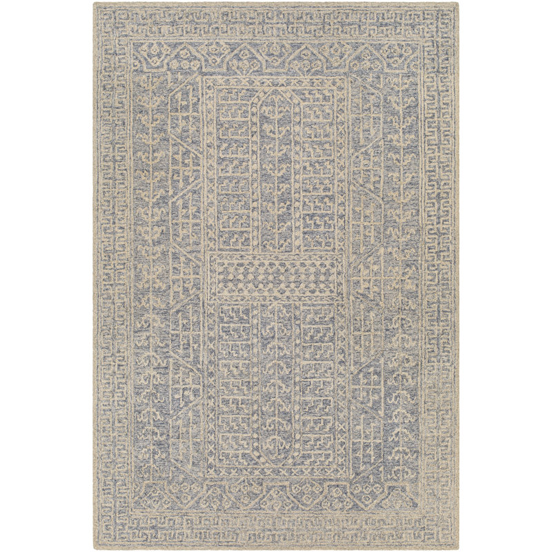 Bergmann Oriental Hand-Tufted Wool Navy/Beige Area Rug, Rectangle 6' x 9'