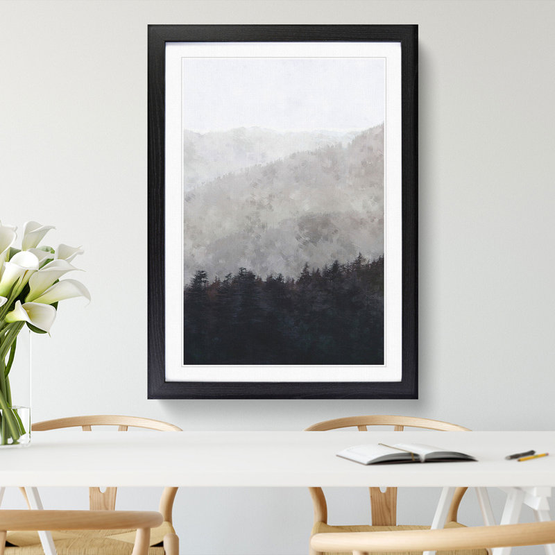 Mountain Behind the Forest Layers - Picture Frame Painting Print, 45cm H x 33cm W x 2cm D, Black Framed
