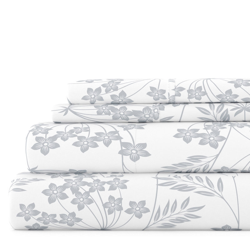 Full Size Blue Floral Microfiber Deep Pocket Sheet Set