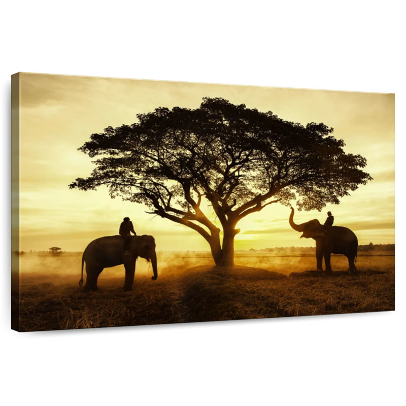 Silhouette d'un couple d'éléphants Brampt, H 16 po x l 24 po