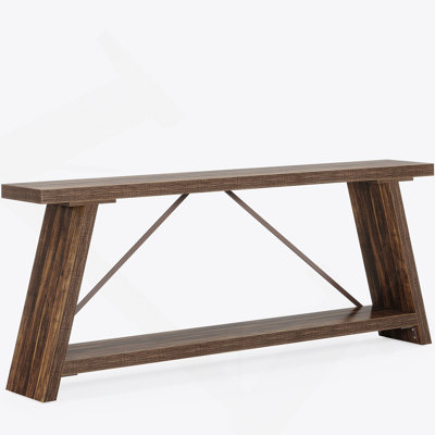 70.9 Inches Extra Long Industrial Console Table With Storage, Dark Walnut Brown, For Hallway And Living Room