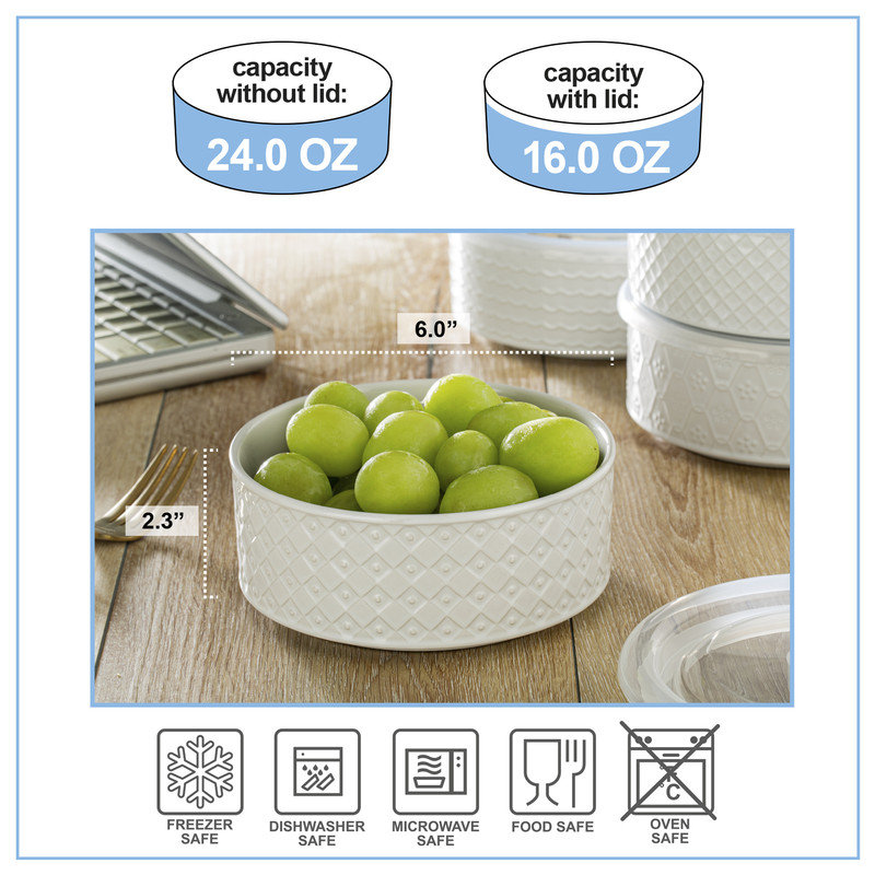 4PC 6" STORAGE JAR WHITE EMBOSSED
