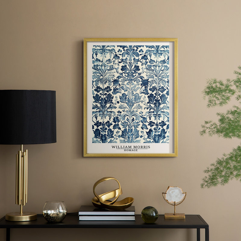 WM MORRIS Series DCXI Framed Print - Solid Wood, 11" H x 9" W, Gold
