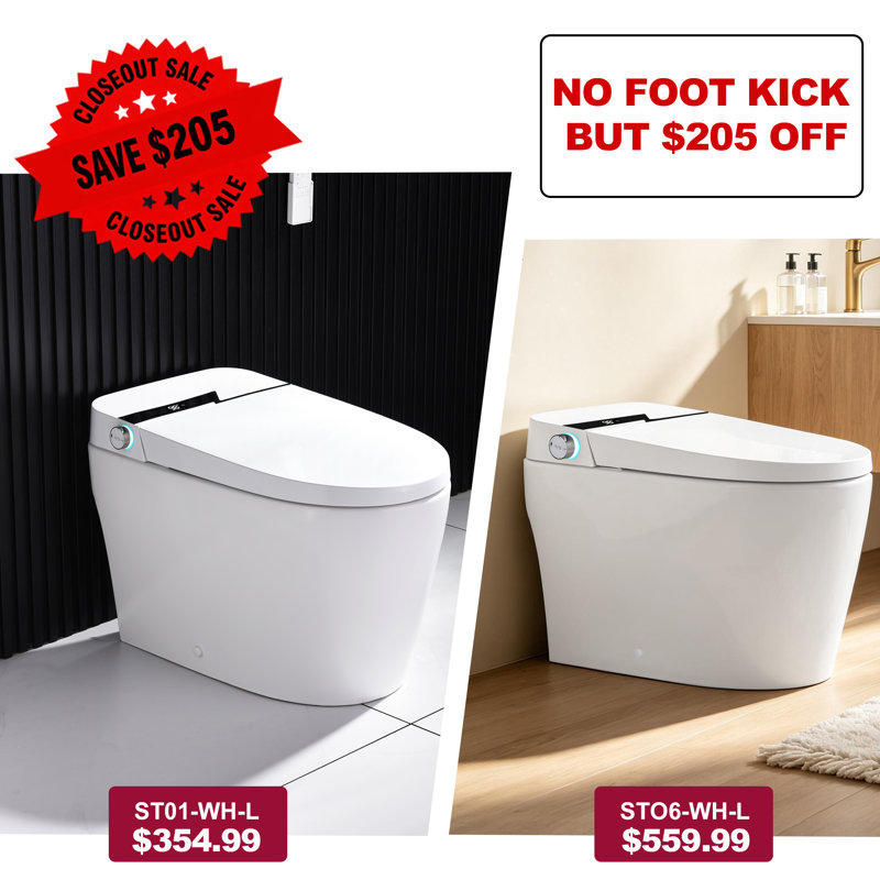 Elongated Tankless Smart Toilet with Bidet, 1.1/1.28GPF Auto Dual Flush, Heated Seat, Warm Wash/Dryer, Night Light, Soft Closing, Remote Control