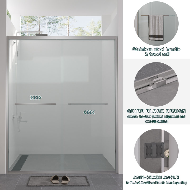 44-48"x76" Aluminum Frame Double Sliding Shower Door,Bypass Bathroom Sliding Door with Premium 1/4" (6mm) Clear Tempered Glass, Chrome Hardware Sliding Glass Shower Enclosure,Chrome Finished