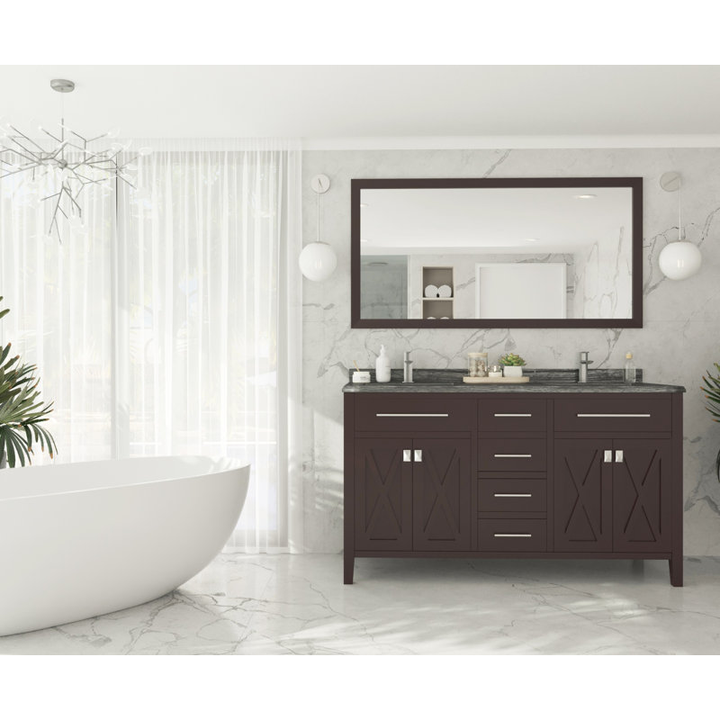 Ensemble de meuble-lavabo double 60 po Vitiello, Brun, Bois noir