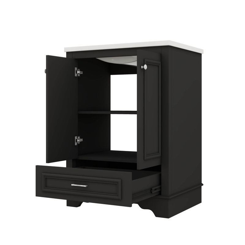 Ensemble de meuble-lavabo autoportant contemporain 24 po avec lavabo en céramique 24 po, Noir