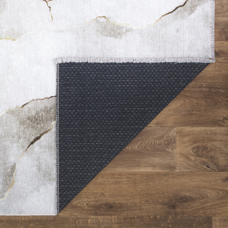 Washable Non-Slip Area Rug - Ivory / Gold Modern Abstract Area Rug for Living Room, Bedroom, Dining Room, and Kitchen