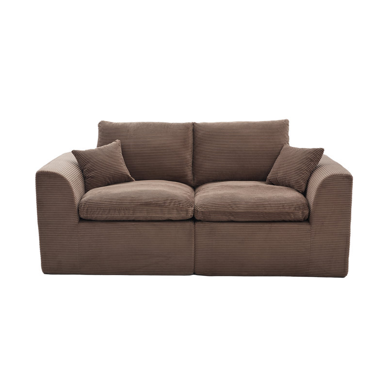 Canapé 80 po pour salon, canapés doubles en velours côtelé avec 2 coussins décoratifs pour les petits espaces, chameau de bureau