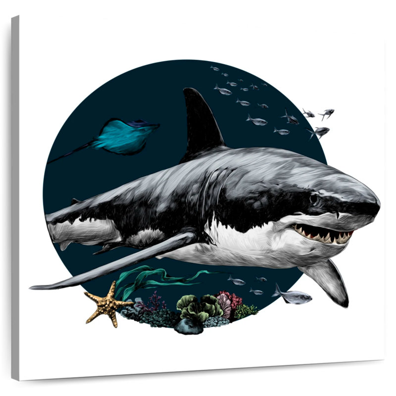 Crowle Gray Shark Illustration, 16" H x 16" W