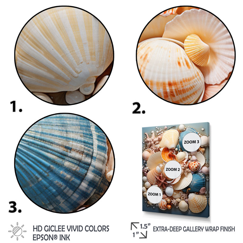 «Beach Photo Seashell Symphony V - Coastal Animal», reproduction d'art mural, H 32 po x l 24 po x P 1 po, Toile tendue