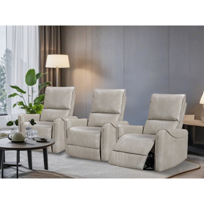 Hjalti Breathable Leather Swivel And Rocker Power Recliner Chair With Usb Port Set Of 3, Beige