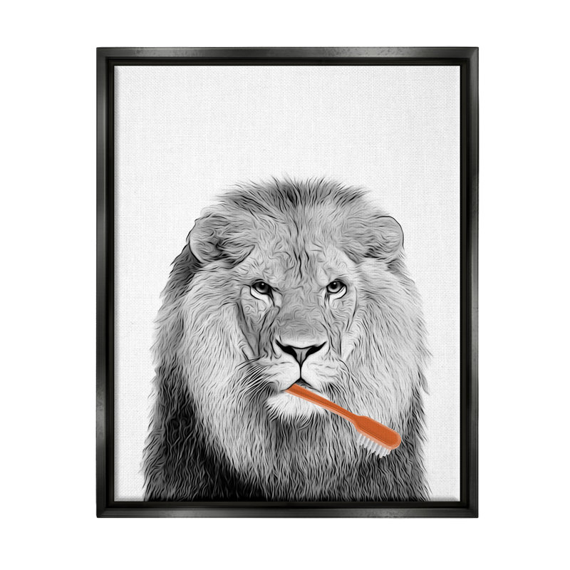 «Stupell Industries Lion Br brossant les dents», art mural sur toile flottante par Annalisa Latella