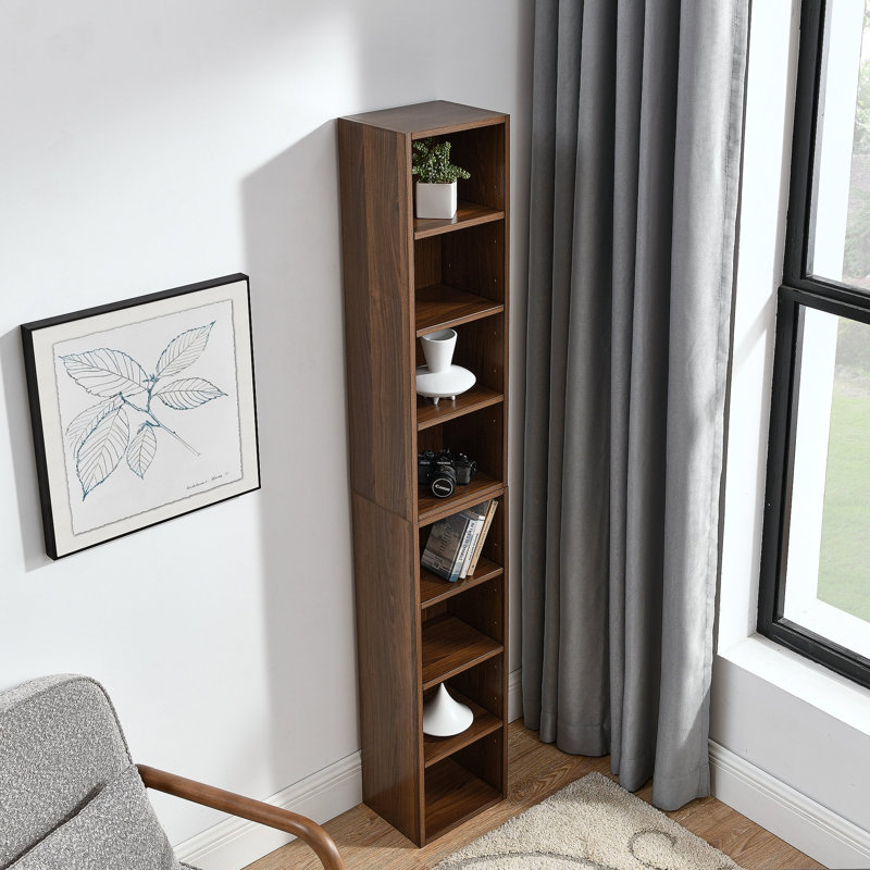 Étagère de rangement multimédia à 8 niveaux, armoire de rangement compacte CD DVD avec tablettes ajustables, bibliothèque haute étroite pour bureau à domicile, bibliothèque multifonctionnelle à deux étages