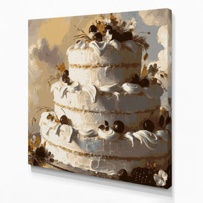 Desserts Angel food cake Beige Canvas Wall Art
