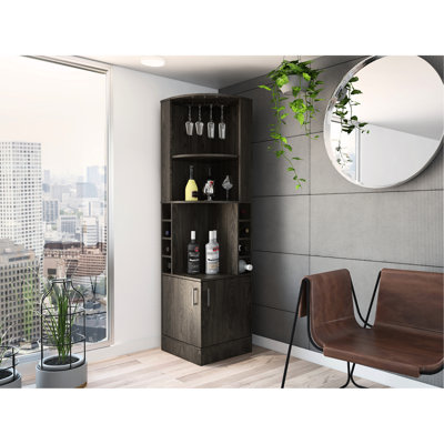 8 2-Shelf Dark Walnut Bar Cabinet For Functional Home Featuring 2 Shelf Storage Options Liquor
