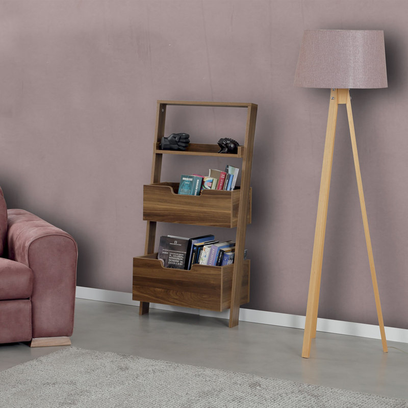 Modern Walnut Bookshelf, 23.2 x 47.2 x 13.8 inches | 100% Melamine Coated Particle Board, Thickness: 0.7 inches | Stylish Solid Color Design, Perfect for Home or Office, Durable & Elegant Storage Solution