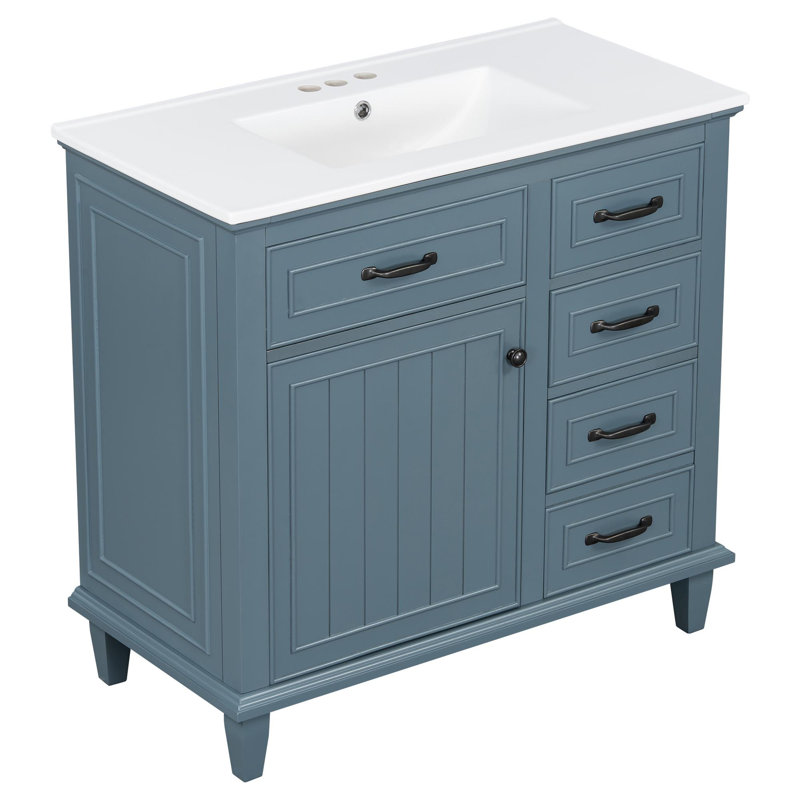 Meuble-lavabo de salle de bain avec lavabo et rangement polyvalent, Bleu gris, 36