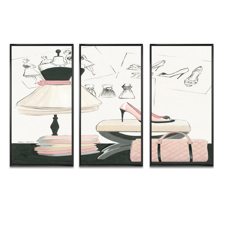 Chic Galm Closet V - ensemble d'art mural sur toile encadré traditionnel de 3, 28" H x 36" W x 1" D, Cadre noir