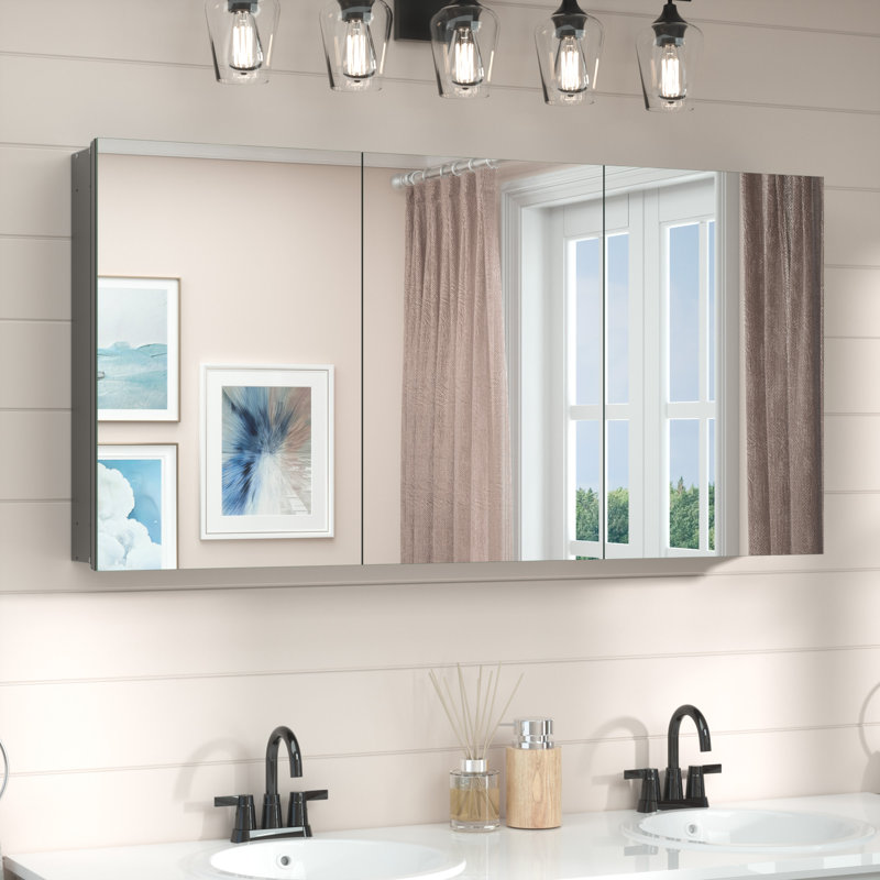 Husai Recessed or Surface Mount Aluminum Frameless Medicine Cabinet With Mirrored Door and Adjustable Shelves, Black