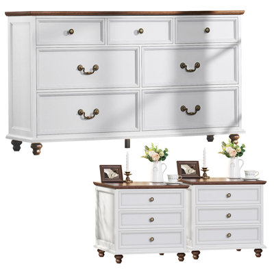 Farmhouse 3-Piece Dresser and Nightstand Set