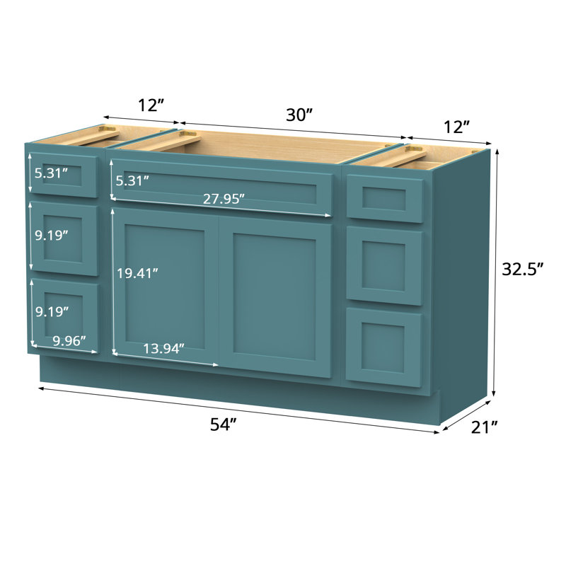 Base de meuble-lavabo simple 54 po seulement, Bleu sarcelle