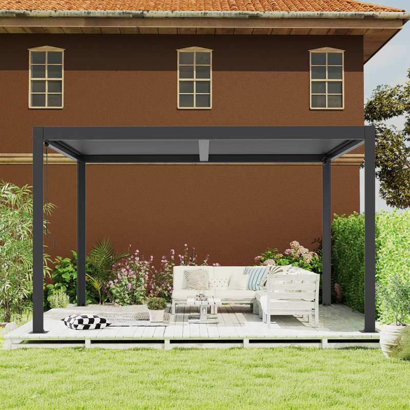 13 Ft. W x 10 Ft. D Aluminum Pergola with Canopy, Gray