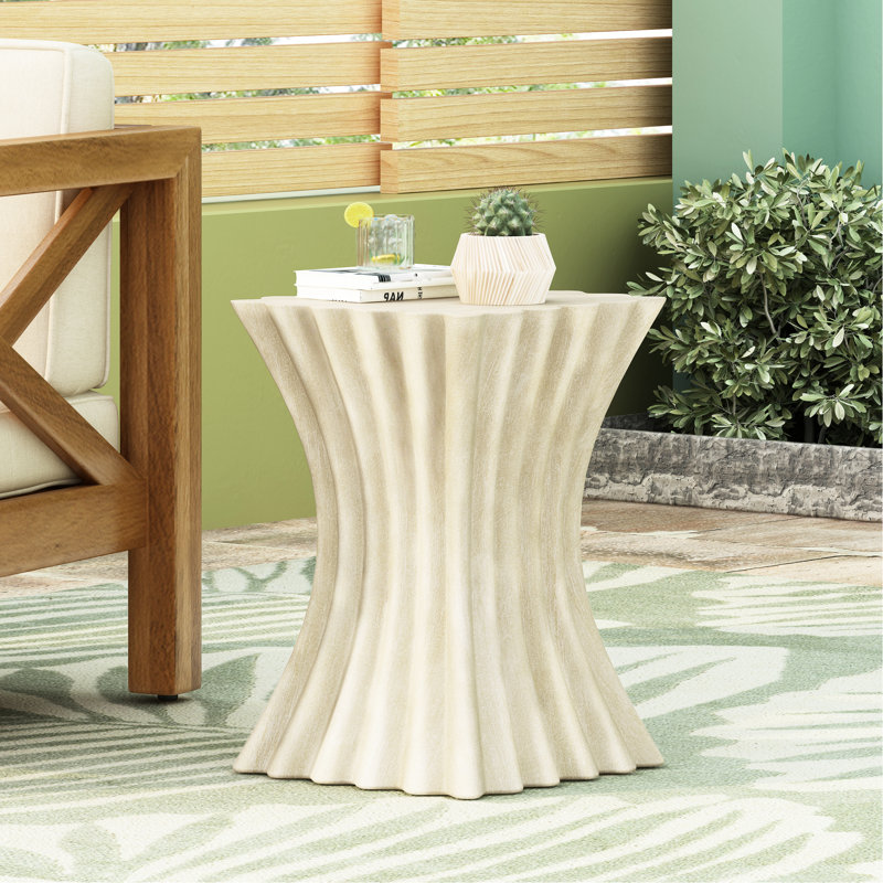 Table d'appoint en oxyde de magnésium, fini brun antique, forme ondulée, sans assemblage, 60 cm H, 42 cm L, 41 cm l, idéale pour une tasse de café, des livres ou des plantes, supporte jusqu'à 90 kg, motif ondulé unique, grande durabilité.