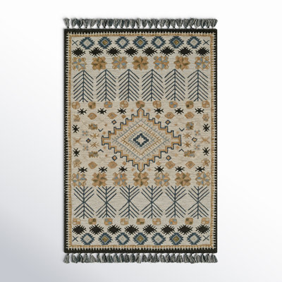 Anine Beige Black Hand-Tufted Wool Rug