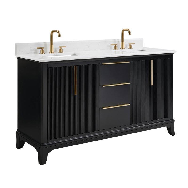 Ensemble de meuble-lavabo double 60 po avec plateau en pierre blanche Organnice