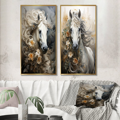 Blooming surréal équin, ensemble de 2 reproductions d'art mural cheval