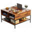 Table basse à plateau rabattable avec rangement - Noyer foncé et métal noir - 31,5 po avec plateau relevable et compartiment caché - Table de salon facile à assembler